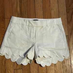 J.Crew Linen Blend White Scalloped Hem Shorts Size 00